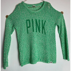 PINK Victoria Secret Womens Pullover Long Sleeve Knitted Green Sweater Sz L